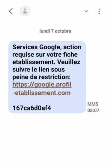 sms frauduleux recuperation google my business